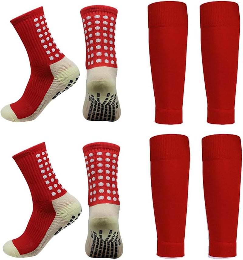BUKEORE 2 Set Anti-Slip Grip Soccer Socks with Shin Guard Sleeves, Sports Athletic Socks for Men Women - Image 1